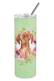 Vizsla Green Flowers Stainless Steel Skinny Tumbler