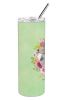 Poodle - Grey - Standard - Green Flowers Stainless Steel Skinny Tumbler