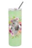Poodle - Grey - Standard - Green Flowers Stainless Steel Skinny Tumbler