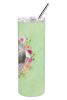 Poodle - Grey - Standard - Green Flowers Stainless Steel Skinny Tumbler