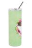 Great Dane - Fawn - Green Flowers Stainless Steel Skinny Tumbler