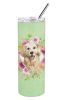 Golden Retriever 1 Green Flowers Stainless Steel Skinny Tumbler