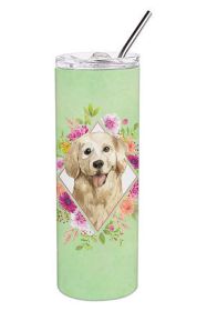 Golden Retriever 1 Green Flowers Stainless Steel Skinny Tumbler