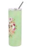 Golden Retriever 1 Green Flowers Stainless Steel Skinny Tumbler