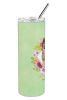 German Shepherd Green Flowers Stainless Steel Skinny Tumbler