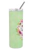 English Bulldog Green Flowers Stainless Steel Skinny Tumbler