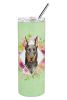 Doberman Green Flowers Stainless Steel Skinny Tumbler