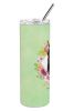 Doberman Green Flowers Stainless Steel Skinny Tumbler