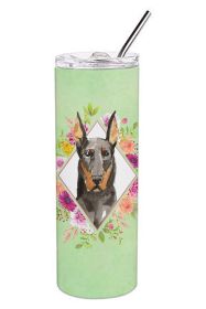 Doberman Green Flowers Stainless Steel Skinny Tumbler