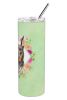Doberman Green Flowers Stainless Steel Skinny Tumbler