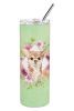 Chihuahua Green Flowers Stainless Steel Skinny Tumbler