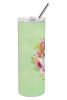 Cavalier King Charles Spaniel - Blenheim - Green Flowers Stainless Steel Skinny Tumbler