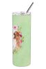 Cavalier King Charles Spaniel - Blenheim - Green Flowers Stainless Steel Skinny Tumbler