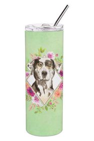 Catahoula Leopard Dog Green Flowers Stainless Steel Skinny Tumbler