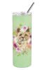 Cairn Terrier Green Flowers Stainless Steel Skinny Tumbler