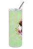 Labrador - Chocolate - Green Flowers Stainless Steel Skinny Tumbler