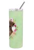 Labrador - Chocolate - Green Flowers Stainless Steel Skinny Tumbler