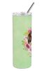 Cocker Spaniel - Brown Parti - Green Flowers Stainless Steel Skinny Tumbler
