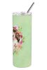 Cocker Spaniel - Brown Parti - Green Flowers Stainless Steel Skinny Tumbler