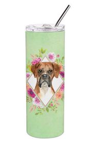 Boxer Green Flowers Stainless Steel Skinny Tumbler