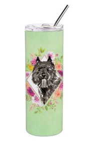 Bouvier des Flandres Green Flowers Stainless Steel Skinny Tumbler