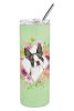 Boston Terrier Green Flowers Stainless Steel Skinny Tumbler