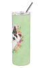 Boston Terrier Green Flowers Stainless Steel Skinny Tumbler