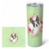 Boston Terrier Green Flowers Stainless Steel Skinny Tumbler