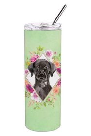 Labrador - Black - Green Flowers Stainless Steel Skinny Tumbler