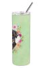 Labrador - Black - Green Flowers Stainless Steel Skinny Tumbler