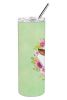 Dachshund - Black and Tan - Green Flowers Stainless Steel Skinny Tumbler