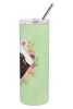 Dachshund - Black and Tan - Green Flowers Stainless Steel Skinny Tumbler
