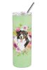 Bernese Mountain Dog 1 Green Flowers Stainless Steel Skinny Tumbler