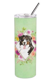 Bernese Mountain Dog 1 Green Flowers Stainless Steel Skinny Tumbler