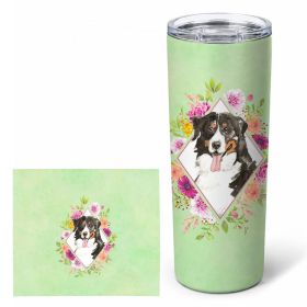 Bernese Mountain Dog 1 Green Flowers Stainless Steel Skinny Tumbler