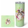 Australian Shepherd Green Flowers Stainless Steel Skinny Tumbler