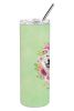 Pit Bull Terrier - White - Green Flowers Stainless Steel Skinny Tumbler