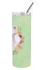 Pit Bull Terrier - White - Green Flowers Stainless Steel Skinny Tumbler
