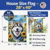 Alaskan Malamute in Sunflowers House Flag