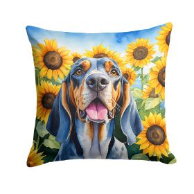 American English Coonhound in Sunflowers Throw Pillow