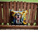 American English Coonhound in Sunflowers Throw Pillow
