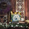 American Eskimo 6008 In Sunflowers Throw Pillow