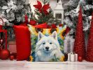American Eskimo 6008 In Sunflowers Throw Pillow