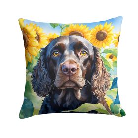 American Water Spaniel in Sunflowers Throw Pillow