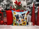 Australian Shepherd 6014 In Sunflowers Throw Pillow