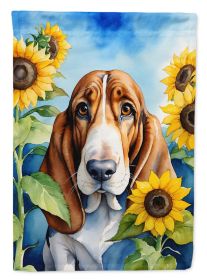 Basset Hound 1 in Sunflowers House Flag