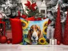 Basset Hound 6017 In Sunflowers Throw Pillow