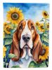 Basset Hound 2 in Sunflowers House Flag