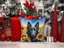 Belgian Sheepdog 6023 In Sunflowers Throw Pillow