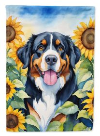 Bernese Mountain Dog in Sunflowers House Flag